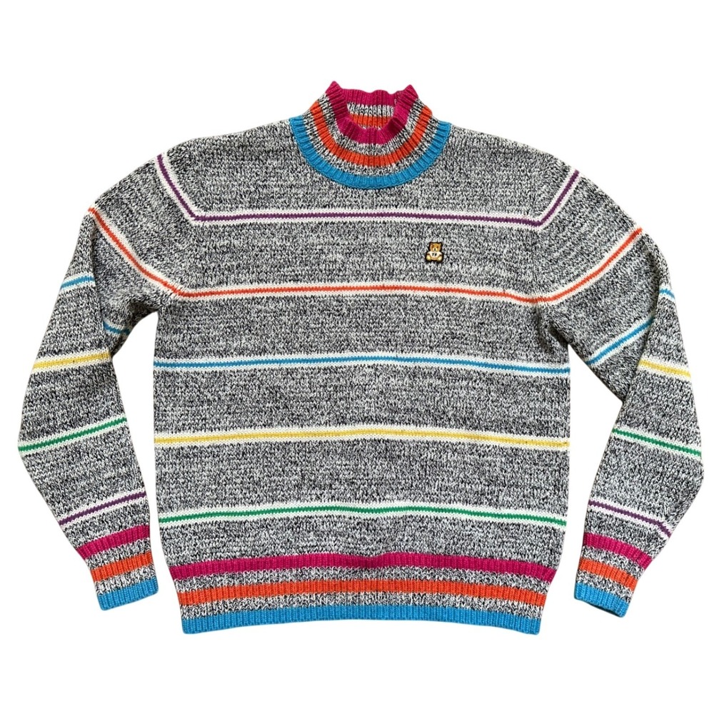 Teddy Fresh 80's Marled Striped Pullover Mock Neck Rainbow Sweater Sz XS
